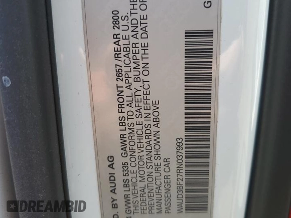 2024 Audi A6 Premium z VIN WAUD3BF27RN037993, wystawiony jako Copart lot #56624705 z przebiegiem 5 275 mil mil oraz Szkoda całkowita • Salvage title. Historia ofert i sprzedaży dostępna na DreamBid. Obrazek 12.