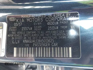 2017 Kia Optima EX with VIN KNAGU4LE8H5013625, listed as a IAAI auction lot 42001491 with 89,200 mi miles and . Bid and sale history available at DreamBid. Image 9.