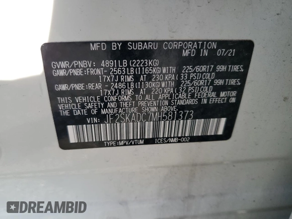 2021 Subaru Forester with VIN JF2SKADC7MH581373, listed as a Copart auction lot 87858085 with 26,024 mi miles and Salvage Title. Bid and sale history available at carsss.com. Image 13.