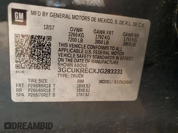 2018 Chevrolet Silverado 1500 LT with VIN 3GCUKRECXJG283331, listed as a Copart auction lot 52102345 with 69,603 mi miles and Salvage Title. Bid and sale history available at DreamBid. Image 14.