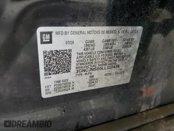 2020 Chevrolet Trax LS z VIN 3GNCJNSB5LL110434, wystawiony jako Copart lot #49904525 z przebiegiem 51 732 mil mil oraz Szkoda całkowita • Salvage title. Historia ofert i sprzedaży dostępna na DreamBid. Obrazek 15.