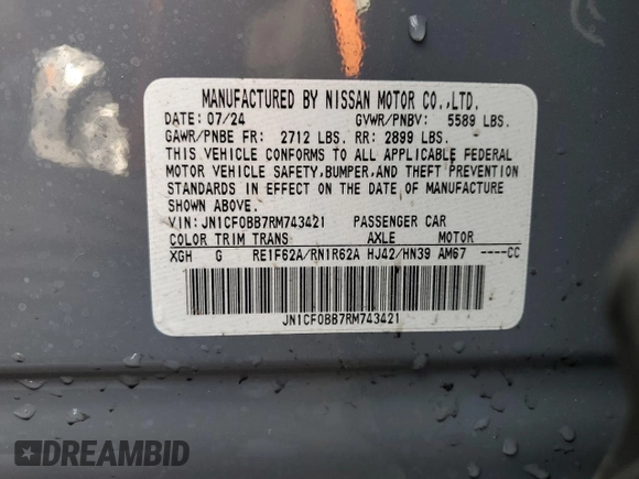 2024 Nissan ARIYA Engage with VIN JN1CF0BB7RM743421, listed as a Copart auction lot 50048235 with 2,534 mi miles and Salvage Title. Bid and sale history available at DreamBid. Image 13.