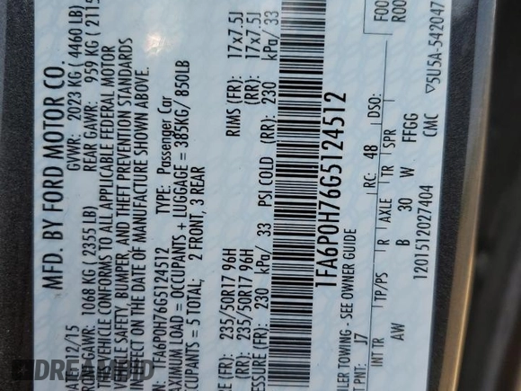 2016 Ford Fusion SE с VIN 1FA6P0H76G5124512, выставлен на аукционе Copart как лот 65615525 с пробегом 61 574 миль миль и Чистый • Clean title. История ставок и продаж доступна на DreamBid. Изображение 13.