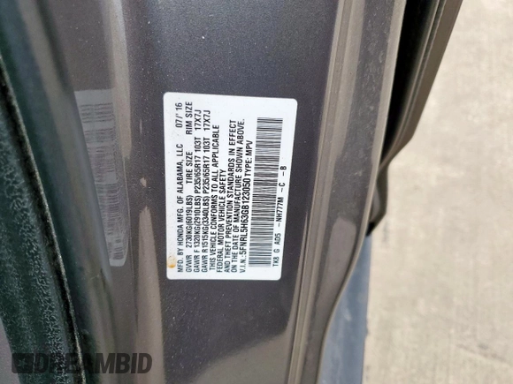 2016 Honda Odyssey EX-L with VIN 5FNRL5H63GB123050, listed as a Copart auction lot 55288945 with 96,613 mi miles and Salvage Title. Bid and sale history available at DreamBid. Image 13.
