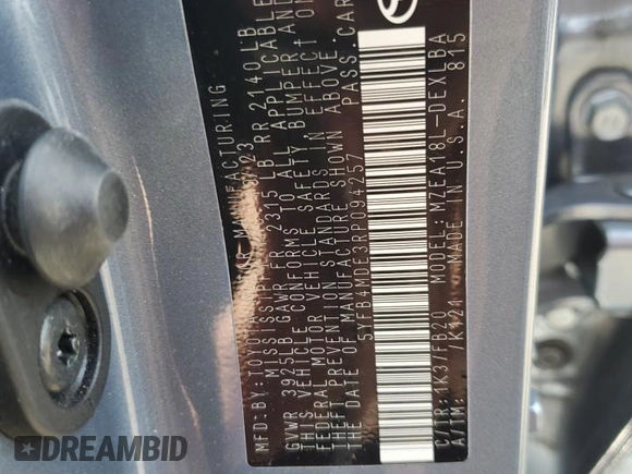 2024 Toyota Corolla LE with VIN 5YFB4MDE3RP094257, listed as a Copart auction lot 60137375 with 24,901 mi miles and Salvage title. Bid and sale history available at DreamBid. Image 13.
