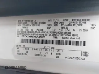 2019 Ford Transit Passenger XL with VIN 1FBZX2YM8KKA31871, listed as a IAAI auction lot 41168344 with 95,957 mi miles and . Bid and sale history available at DreamBid. Image 9.