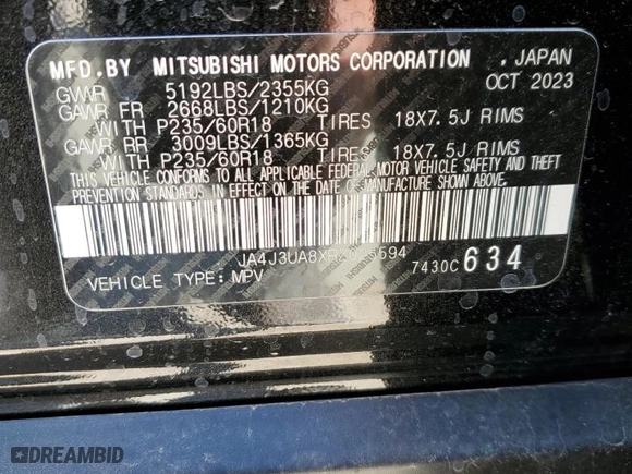 2024 Mitsubishi Outlander ES with VIN JA4J3UA8XRZ025594, listed as a Copart auction lot 58272784 with 7,901 mi miles and Salvage Title. Bid and sale history available at carsss.com. Image 13.