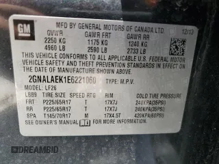 2014 Chevrolet Equinox LS with VIN 2GNALAEK1E6221060, listed as a Copart auction lot 53641205 with 98,316 mi miles and Salvage Title. Bid and sale history available at carsss.com. Image 14.
