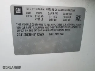 2017 Chevrolet Impala LT with VIN 2G1105S39H9113593, listed as a Copart auction lot 52795965 with 131,134 mi miles and Salvage Title. Bid and sale history available at carsss.com. Image 12.