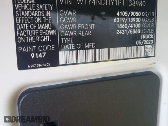 2023 Mercedes-Benz Sprinter Cargo Cargo with VIN W1Y4NDHY1PT138980, listed as a Copart auction lot 42630085 with 18,119 mi miles and Salvage Title. Bid and sale history available at DreamBid. Image 15.