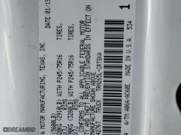 2019 Toyota Tacoma 2WD SR with VIN 5TFRX5GN6KX142767, listed as a Copart auction lot 84868544 with 96,017 mi miles and Salvage Title. Bid and sale history available at carsss.com. Image 12.