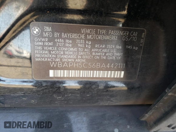 2011 BMW 3 Series 328i с VIN WBAPH5C56BA442111, выставлен на аукционе Copart как лот 54901935 с пробегом 123 927 миль миль и Списание • Salvage title. История ставок и продаж доступна на DreamBid. Изображение 12.
