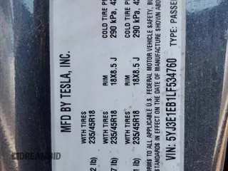 2020 Tesla Model 3 Long Range with VIN 5YJ3E1EB1LF534760, listed as a Copart auction lot 48039835 with 65,891 mi miles and Salvage Title. Bid and sale history available at carsss.com. Image 13.