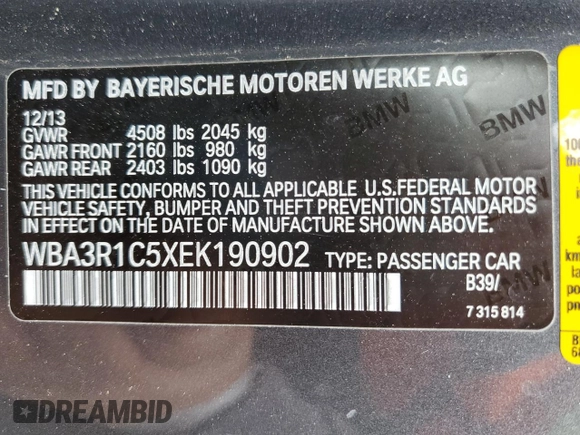 2014 BMW 4 Series 435i with VIN WBA3R1C5XEK190902, listed as a Copart auction lot 50799525 with 73,164 mi miles and Salvage Title. Bid and sale history available at carsss.com. Image 12.