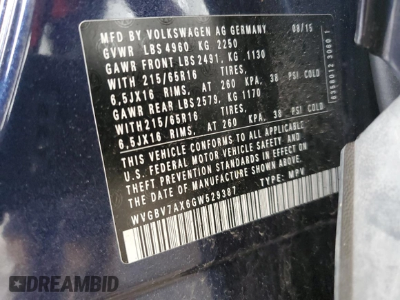 2016 Volkswagen Tiguan S z VIN WVGBV7AX6GW529387, wystawiony jako Copart lot #56159045 z przebiegiem 76 213 mil mil oraz Szkoda całkowita • Salvage title. Historia ofert i sprzedaży dostępna na DreamBid. Obrazek 13.