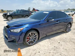 2024 Infiniti Q50 Red Sport 400 with VIN JN1FV7DR3RM680708, listed as a Copart auction lot 59670905 with 2,681 mi miles and Salvage title. Bid and sale history available at DreamBid. Image 1.