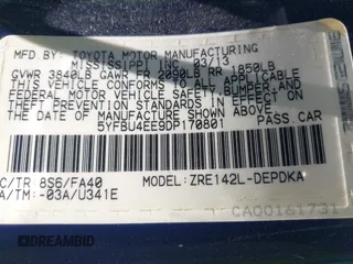 2013 Toyota Corolla L with VIN 5YFBU4EE9DP170801, listed as a IAAI auction lot 42035064 with 138,147 mi miles. Bid and sale history available at carsss.com. Image 9.
