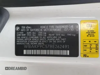 2011 BMW 3 Series 335i xDrive with VIN WBAKF9C57BE262491, listed as a Copart auction lot 61056225 with 181,577 mi miles and Clean title. Bid and sale history available at DreamBid. Image 12.