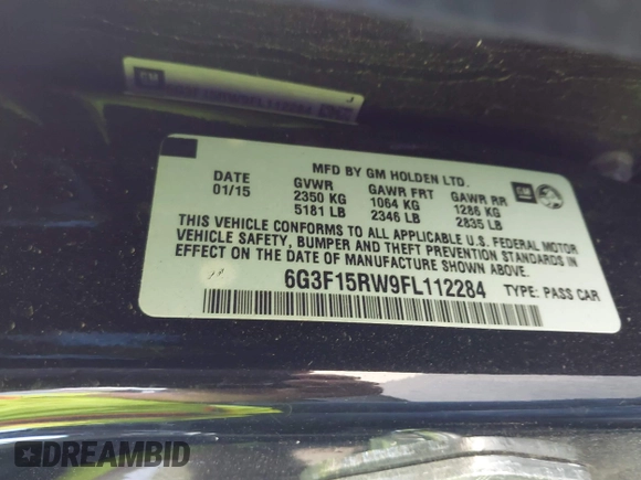 2015 Chevrolet SS with VIN 6G3F15RW9FL112284, listed as a IAAI auction lot 40749294 with 63,336 mi miles. Bid and sale history available at carsss.com. Image 9.