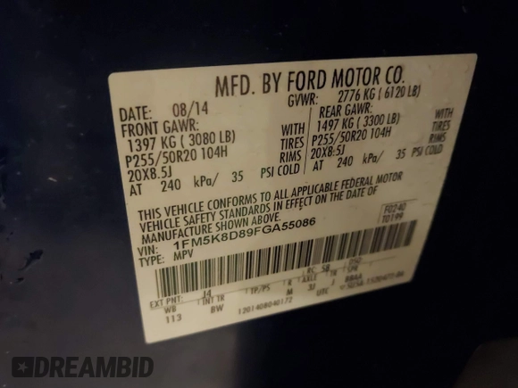 2015 Ford Explorer XLT with VIN 1FM5K8D89FGA55086, listed as a IAAI auction lot 41685799 with 127,771 mi miles and . Bid and sale history available at carsss.com. Image 9.