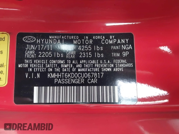 2012 Hyundai Genesis Coupe 2.0T с VIN KMHHT6KD0CU067817, выставлен на аукционе IAAI как лот 41414699 с пробегом 63 632 миль миль и . История ставок и продаж доступна на DreamBid. Изображение 9.