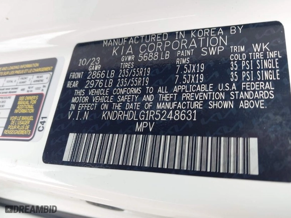 2024 Kia Sorento Hybrid EX with VIN KNDRHDLG1R5248631, listed as a IAAI auction lot 41485744 with 19,675 mi miles. Bid and sale history available at carsss.com. Image 9.