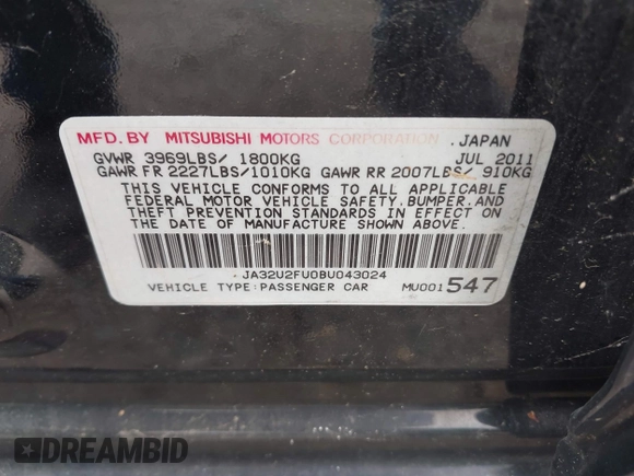 2011 Mitsubishi Lancer ES z VIN JA32U2FU0BU043024, wystawiony jako IAAI lot #42367152 z przebiegiem 167 655 mil mil oraz . Historia ofert i sprzedaży dostępna na DreamBid. Obrazek 9.