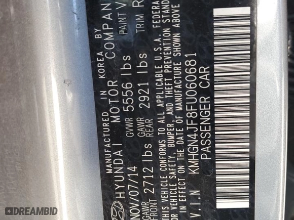 2015 Hyundai Genesis 5.0L with VIN KMHGN4JF8FU060681, listed as a Copart auction lot 48081865 with 159,216 mi miles and Salvage Title. Bid and sale history available at carsss.com. Image 15.