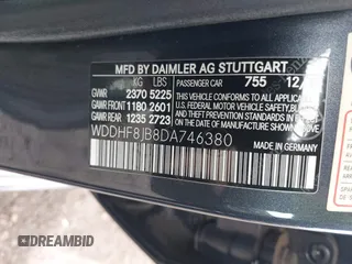 2013 Mercedes-Benz E 350 Luxury with VIN WDDHF8JB8DA746380, listed as a IAAI auction lot 41957420 with 58,265 mi miles and . Bid and sale history available at DreamBid. Image 9.