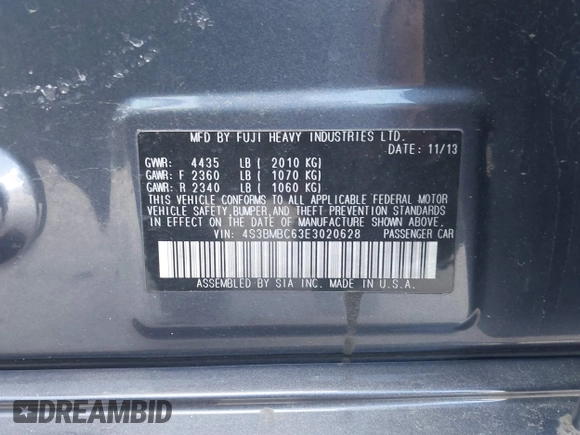 2014 Subaru Legacy Premium с VIN 4S3BMBC63E3020628, выставлен на аукционе IAAI как лот 41863494 с пробегом 125 829 миль миль и . История ставок и продаж доступна на DreamBid. Изображение 9.