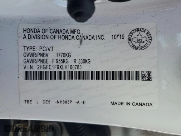 2020 Honda Civic Sedan Touring with VIN 2HGFC1F9XLH100783, listed as a Copart auction lot 46167405 with 144,219 mi miles and Clean Title. Bid and sale history available at carsss.com. Image 12.