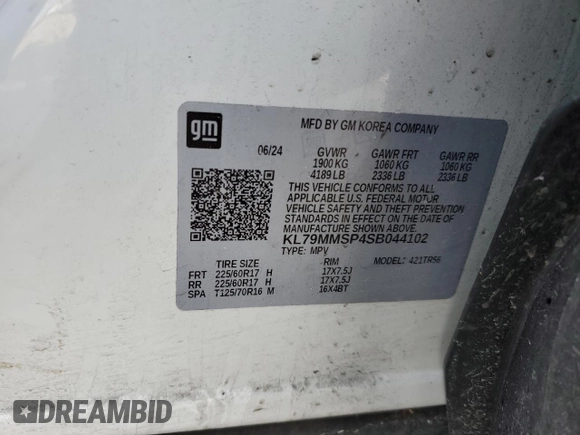 2025 Chevrolet TrailBlazer LS with VIN KL79MMSP4SB044102, listed as a Copart auction lot 45048715 with 26,537 mi miles and Clean Title. Bid and sale history available at DreamBid. Image 13.
