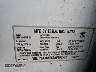 2022 Tesla Model X Plaid with VIN 7SAXCBE67NF356567, listed as a Copart auction lot 43243895 with 24,381 mi miles and Salvage Title. Bid and sale history available at DreamBid. Image 13.