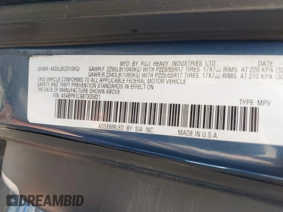 2008 Subaru Outback i with VIN 4S4BP61C987305821, listed as a IAAI auction lot 42639797 with 165,806 mi miles and . Bid and sale history available at DreamBid. Image 9.