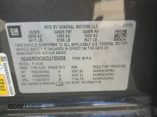 2013 Buick Enclave Premium with VIN 5GAKRDKD6DJ155658, listed as a Copart auction lot 49080105 with 140,370 mi miles and Salvage Title. Bid and sale history available at DreamBid. Image 13.