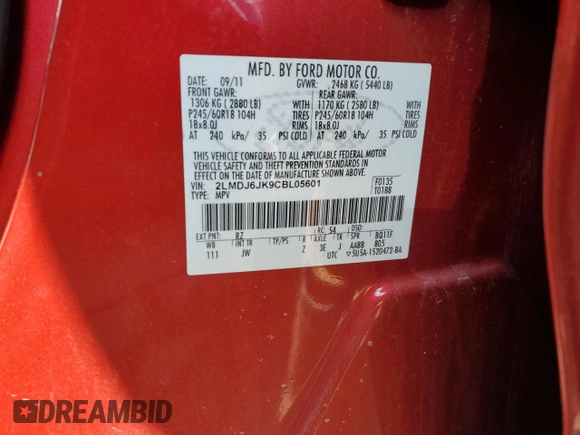 2012 Lincoln MKX with VIN 2LMDJ6JK9CBL05601, listed as a Copart auction lot 49788364 with 159,263 mi miles and Salvage Title. Bid and sale history available at carsss.com. Image 12.