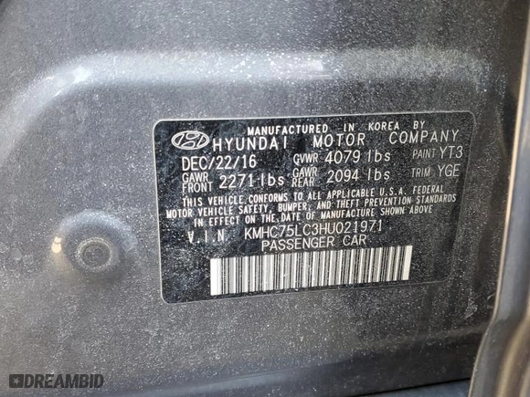 2017 Hyundai Ioniq Hybrid SEL with VIN KMHC75LC3HU021971, listed as a Copart auction lot 47488085 with NaN miles and Salvage Title. Bid and sale history available at carsss.com. Image 14.