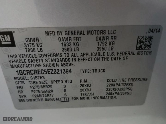 2014 Chevrolet Silverado 1500 LT with VIN 1GCRCREC5EZ321394, listed as a Copart auction lot 49054255 with 0 mi miles and Salvage Title. Bid and sale history available at carsss.com. Image 12.