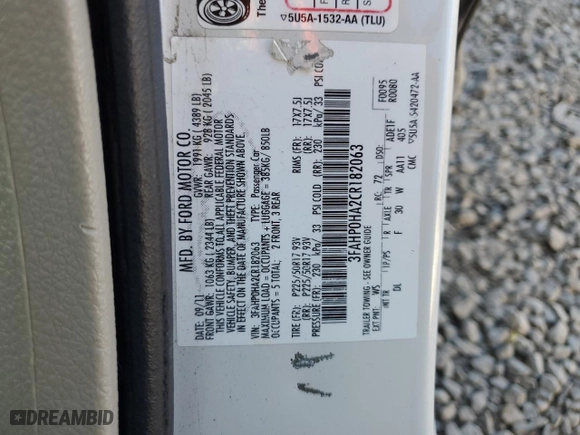 2012 Ford Fusion SE with VIN 3FAHP0HA2CR182063, listed as a Copart auction lot 88173785 with 167,626 mi miles and Clean Title. Bid and sale history available at carsss.com. Image 12.