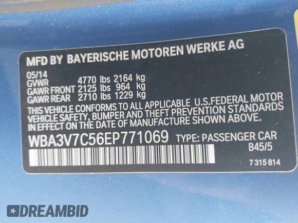 2014 BMW 4 Series 428i with VIN WBA3V7C56EP771069, listed as a IAAI auction lot 41885345 with 94,862 mi miles. Bid and sale history available at carsss.com. Image 9.