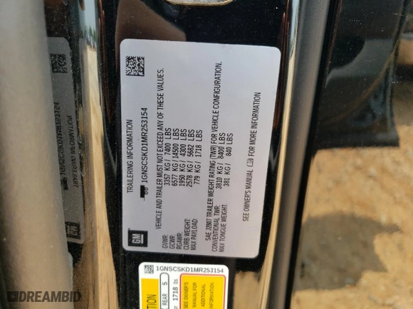 2021 Chevrolet Tahoe Premier with VIN 1GNSCSKD1MR253154, listed as a Copart auction lot 55243363 with 67,556 mi miles and Salvage Title. Bid and sale history available at carsss.com. Image 16.