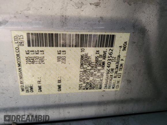 2016 Nissan Maxima SR z VIN 1N4AA6AP8GC403562, wystawiony jako Copart lot #55181945 z przebiegiem 148 608 mil mil oraz Szkoda całkowita • Salvage title. Historia ofert i sprzedaży dostępna na DreamBid. Obrazek 13.