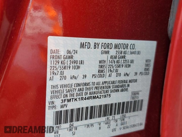 2024 Ford Mustang Mach-E Select with VIN 3FMTK1R44RMA21975, listed as a Copart auction lot 52915565 with 14,969 mi miles and Salvage title. Bid and sale history available at DreamBid. Image 15.