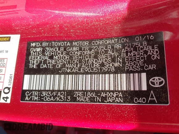 2016 Scion iM z VIN JTNKARJE9GJ517978, wystawiony jako IAAI lot #42119791 z przebiegiem 82 657 mil mil oraz . Historia ofert i sprzedaży dostępna na DreamBid. Obrazek 9.