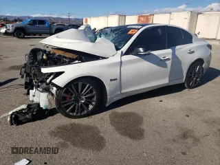 2018 Infiniti Q50 Red Sport 400 with VIN JN1FV7AP6JM460566, listed as a Copart auction lot 86571174 with Not Provided miles and Salvage Title. Bid and sale history available at DreamBid. Image 1.