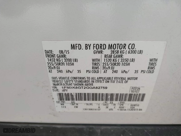 2016 Ford Explorer Sport with VIN 1FM5K8GT2GGA82759, listed as a IAAI auction lot 41471239 with 139,943 mi miles. Bid and sale history available at carsss.com. Image 9.