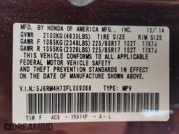 2015 Honda CR-V EX-L with VIN 5J6RM4H73FL009068, listed as a Copart auction lot 52908695 with 78,084 mi miles and Salvage Title. Bid and sale history available at carsss.com. Image 14.