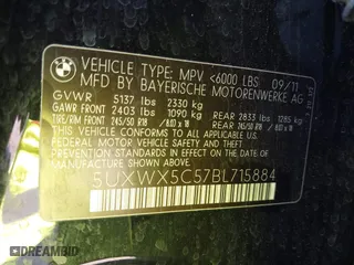 2011 BMW X3 28i with VIN 5UXWX5C57BL715884, listed as a IAAI auction lot 41969911 with 101,067 mi miles. Bid and sale history available at carsss.com. Image 9.