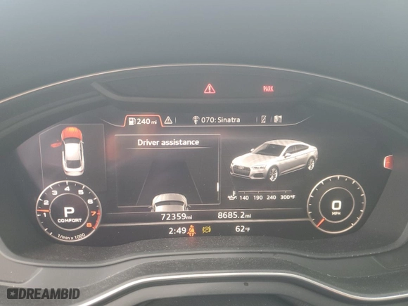 2019 Audi A5 Sportback Premium Plus with VIN WAUENCF57KA046852, listed as a Copart auction lot 43639125 with NaN miles and Salvage Title. Bid and sale history available at carsss.com. Image 9.
