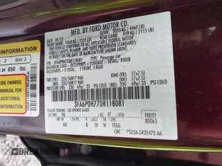 2013 Ford Fusion SE with VIN 3FA6P0H77DR118081, listed as a IAAI auction lot 42207260 with 201,638 mi miles and . Bid and sale history available at DreamBid. Image 9.